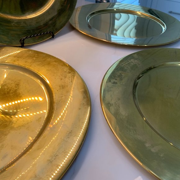 2-Set of 4 Solid Brass Charger Plates-Vintage 13" OVERWEIGHT - Picture 6 of 15